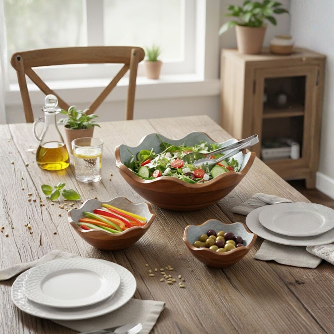 Enamel Wooden Bowl: Sustainable Dining Essential